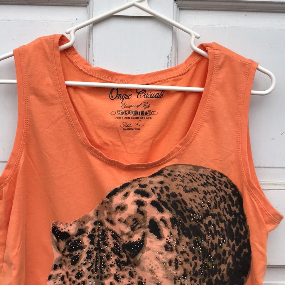 Onque Casuals Leopard Ruched Tank Top L & Sleeveless Green Tie Back Button Top L - Picture 10 of 14